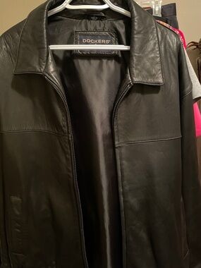 Dockers Black Leather Zip-Front Shirt Jacket